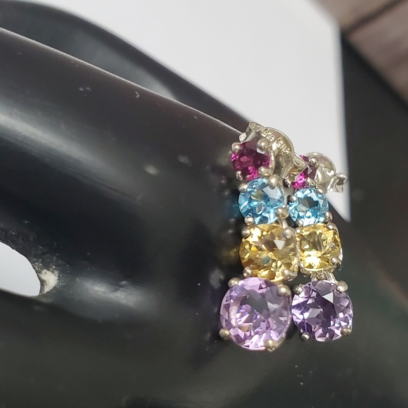 Sterling Silver 925 Gemstone Dangle Earrings - Picture 2 of 5